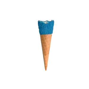 waffle cone with blue sherbet around the top rim