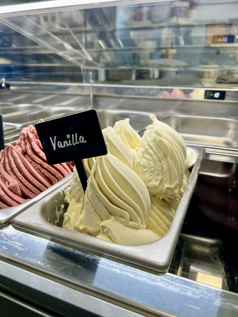 pan of vanilla ice cream in cabinet